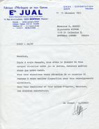 Papier à en-tête des Ets Jual, 14 décembre 1972. © Région Bourgogne-Franche-Comté, Inventaire du patrimoine