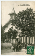 77 - Morteau. Le temple protestant, carte postale, s.n., s.d. [1er quart 20e siècle ?], Farine Frères éd. à La Chaux-de-Fonds, au Locle et à Morteau. Porte la date 4 juillet 1919 (?, tampon) au recto et au verso. © Région Bourgogne-Franche-Comté, Inventaire du patrimoine