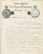 Papier à en-tête de la fabrique d'horlogerie Ch. Ulysse Mercier, 10 avril 1903. © Région Bourgogne-Franche-Comté, Inventaire du patrimoine