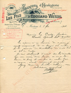 Papier à en-tête de la Fabrique d'Horlogerie Les Fils d'Edouard Wetzel, 3 février 1906. © Région Bourgogne-Franche-Comté, Inventaire du patrimoine