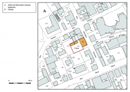 Plan-masse et de situation. Extrait du plan cadastral, 2017, section AA, 1/1 000. © Région Bourgogne-Franche-Comté, Inventaire du patrimoine