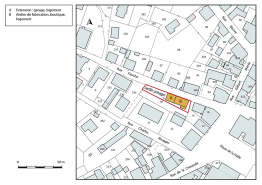 Plan-masse et de situation. Extrait du plan cadastral, 2018, section AA, 1/1 000. © Région Bourgogne-Franche-Comté, Inventaire du patrimoine