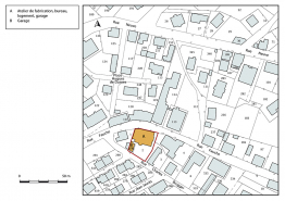 Plan-masse et de situation. Extrait du plan cadastral, 2018, section AA, 1/1 000. © Région Bourgogne-Franche-Comté, Inventaire du patrimoine