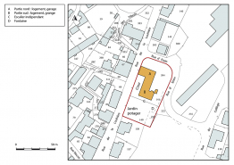 Plan-masse et de situation. Extrait du plan cadastral, 2018, section AE, 1/1 000. © Région Bourgogne-Franche-Comté, Inventaire du patrimoine