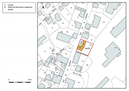 Plan-masse et de situation. Extrait du plan cadastral, 2018, section AE, 1/1 000. © Région Bourgogne-Franche-Comté, Inventaire du patrimoine