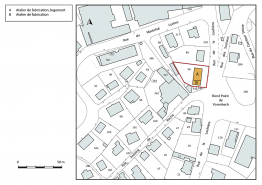 Plan-masse et de situation. Extrait du plan cadastral, 2018, section AD, 1/1 000. © Région Bourgogne-Franche-Comté, Inventaire du patrimoine