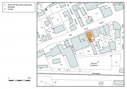Plan-masse et de situation. Extrait du plan cadastral, 2017, section AA, 1/1 000. © Région Bourgogne-Franche-Comté, Inventaire du patrimoine