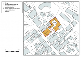 Plan-masse et de situation. Extrait du plan cadastral, 2018, section AA, 1/1 000. © Région Bourgogne-Franche-Comté, Inventaire du patrimoine