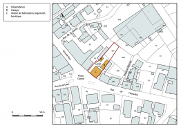 Plan-masse et de situation. Extrait du plan cadastral, 2018, section AA, 1/1 000. © Région Bourgogne-Franche-Comté, Inventaire du patrimoine
