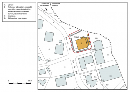Plan-masse et de situation. Extrait du plan cadastral, 2018, section AE, 1/1 000. © Région Bourgogne-Franche-Comté, Inventaire du patrimoine