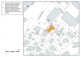 Plan-masse et de situation. Extrait du plan cadastral, 2018, section AE, 1/1 000. © Région Bourgogne-Franche-Comté, Inventaire du patrimoine