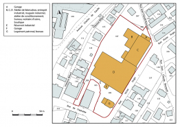 Plan-masse et de situation. Extrait du plan cadastral, 2018, section AF, 1/1 000. © Région Bourgogne-Franche-Comté, Inventaire du patrimoine