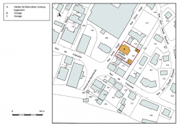 Plan-masse et de situation. Extrait du plan cadastral, 2018, section AF, 1/1 000. © Région Bourgogne-Franche-Comté, Inventaire du patrimoine