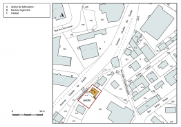 Plan-masse et de situation. Extrait du plan cadastral, 2018, section AF, 1/1 000. © Région Bourgogne-Franche-Comté, Inventaire du patrimoine
