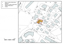 Plan-masse et de situation. Extrait du plan cadastral, 2018, section AE, 1/1 000. © Région Bourgogne-Franche-Comté, Inventaire du patrimoine