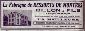 Fabrique de ressorts de montres Billon, publicité, 1913. © Région Bourgogne-Franche-Comté, Inventaire du patrimoine