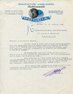 Papier à en-tête de la société Mondia, 26 octobre 1949. © Région Bourgogne-Franche-Comté, Inventaire du patrimoine