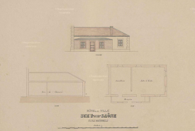 Hôtel de Ville de Scey-sur-Saône. École maternelle. Plan, coupe, façade. [1888]. © Archives départementales de la Haute-Saône