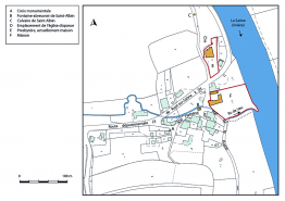 Plan de localisation des édifices étudiés. Extrait du plan cadastral, 2019. © Région Bourgogne-Franche-Comté, Inventaire du patrimoine