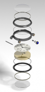 Montre-bracelet : présentation éclatée de l'habillage (sans identification des pièces). © Région Bourgogne-Franche-Comté, Inventaire du patrimoine