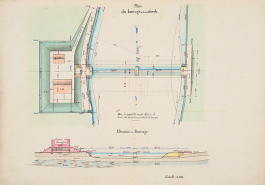Canal de l'Est, projet des travaux de la dérivation de Port-sur-Saône - barrage mobile (1878) : détail du barrage et de ses abords. © Région Bourgogne-Franche-Comté, Inventaire du patrimoine