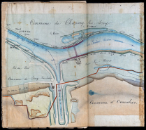 Construction du barrage mobile et de la seconde porte de garde de St-Albin - Plan des abords du barrage (1876). © Région Bourgogne-Franche-Comté, Inventaire du patrimoine