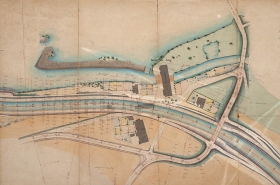 Dérivation de Soing - Plan des abords de la porte de garde et du pont sous le chemin de Morey à Soing (1878) : détail au niveau du moulin de Soing. © Région Bourgogne-Franche-Comté, Inventaire du patrimoine