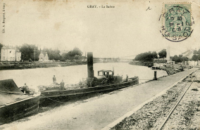 Gray - La Saône, carte postale. © Région Bourgogne-Franche-Comté, Inventaire du patrimoine