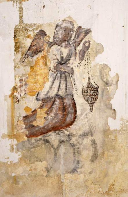 Eglise paroissiale Saint-Euphrône à Corancy (58) : détail de la peinture monumentale "anges thuriféraires". © phot. M. Thierry / Région Bourgogne-Franche-Comté, Inventaire du patrimoine, 2003