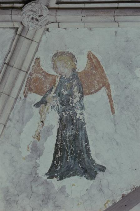 Peinture murale "Le Jugement dernier" dans l'église paroissiale de Pagny-la-Ville (21) : détail d'un ange. © phot. J-L. Duthu / Région Bourgogne-Franche-Comté, Inventaire du patrimoine, 1985