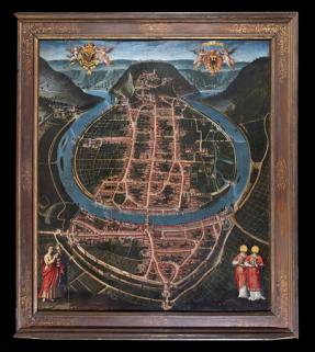 Tableau intitulé "Besançon à vol d'oiseau" : vue d'ensemble. © Région Bourgogne-Franche-Comté, Inventaire du Patrimoine