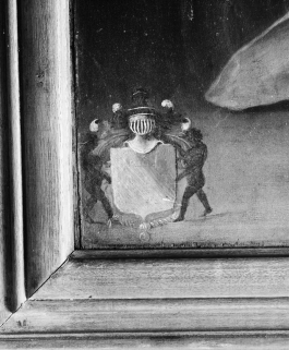 Revers du panneau droit : détail du blason. © Région Bourgogne-Franche-Comté, Inventaire du patrimoine