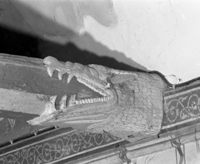 Charpente de la nef, engoulant gauche du 2ème entrait © Région Bourgogne-Franche-Comté, Inventaire du patrimoine