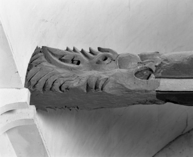 Charpente de la nef, détail du 4e entrait, avers © Région Bourgogne-Franche-Comté, Inventaire du patrimoine