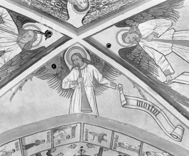 Choeur, 1ère travée, voûte: ange sonnant de la trompette © Région Bourgogne-Franche-Comté, Inventaire du patrimoine