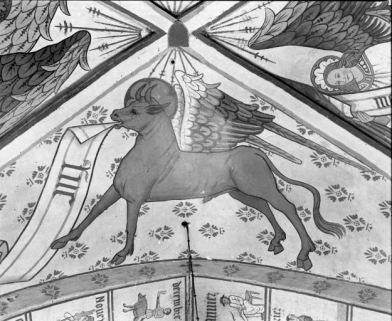 Choeur, 2è travée, voûte: taureau de saint Luc © Région Bourgogne-Franche-Comté, Inventaire du patrimoine