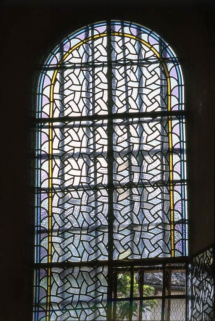 sacristie, baie 2 : décor de cercles entrelacés. © Région Bourgogne-Franche-Comté, Inventaire du patrimoine