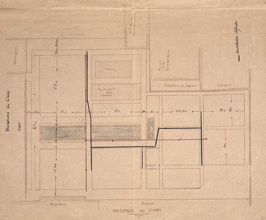 Plan partiel de l'Hôtel-Dieu, 1950. © Région Bourgogne-Franche-Comté, Inventaire du patrimoine