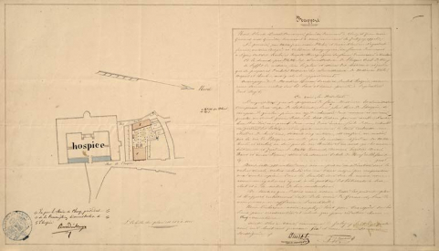 Plan masse de l'Hôtel-Dieu et de bâtiments servant au logement des soeurs, 1846. © Région Bourgogne-Franche-Comté, Inventaire du patrimoine