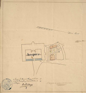 Plan masse de l'Hôtel-Dieu et de bâtiments servant au logement des soeurs, 1846, détail. © Région Bourgogne-Franche-Comté, Inventaire du patrimoine