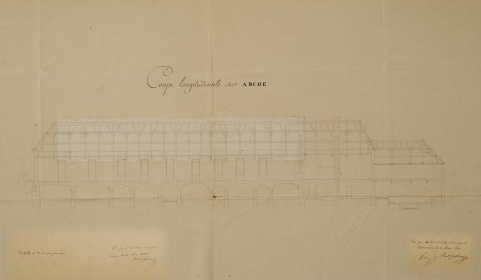 Projet d'un nouvel hôpital par remploi des greniers et salle de la Reine (1840). © Région Bourgogne-Franche-Comté, Inventaire du patrimoine
