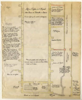 Hôtel-Dieu : plan partiel de la nef et de la rue. © Région Bourgogne-Franche-Comté, Inventaire du patrimoine