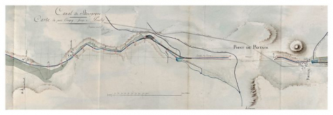 "Canal de Bourgogne. Carte depuis Crugey jusqu'à Pouilly". (Plan aquarellé, début 19e siècle, Archives départementales de la Côte-d'Or, Dijon) © Région Bourgogne-Franche-Comté, Inventaire du patrimoine "Canal de Bourgogne. Carte depuis Crugey jusqu'à Pouilly". (Plan aquarellé, début 19e siècle, Archives départementales de la Côte-d'Or, Dijon) © Région Bourgogne-Franche-Comté, Inventaire du patrimoine