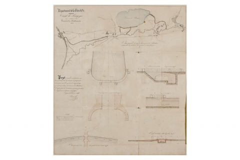 "Projet pour la construction de trois ponts pour la desserte des propriétés riveraines sur les rigoles de remplissage et de prise d'eau du réservoir de Panthier". Ce projet concerne les ponts des Pasquiers, de la Clef, des prés Veau Roger. (Plan man… © Région Bourgogne-Franche-Comté, Inventaire du patrimoine