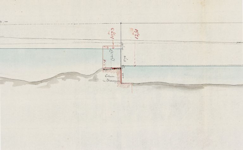 La Seille, profil en long. Daté de 1815. Détail de l'écluse de Branges. (Archives VNF-direction territoriale Centre-Bourgogne ; subdivision de Montceau-les-Mines) © Région Bourgogne-Franche-Comté, Inventaire du patrimoine