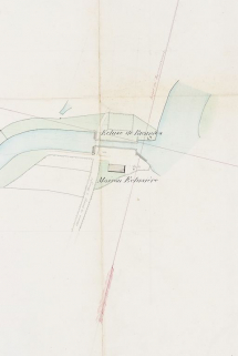 La Seille : profils de Louhans à La Truchère. Détail du site d'écluse de Branges. (Archives VNF-direction territoriale Centre-Bourgogne ; subdivision de Montceau-les-Mines) © Région Bourgogne-Franche-Comté, Inventaire du patrimoine