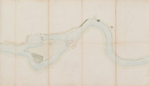 La Seille : profils de Louhans à La Truchère. Détail du site de Loisy avec les deux mottes. 1859 (Archives VNF-direction territoriale Centre-Bourgogne ; subdivision de Montceau-les-Mines) © Région Bourgogne-Franche-Comté, Inventaire du patrimoine