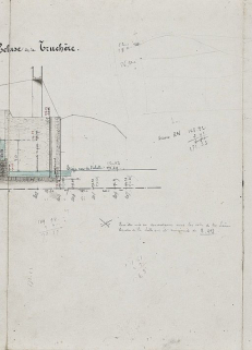 "Nivellement de la Seille, profils", par l'ingénieur Fournier, vers 1850. Croquis non datés des ponceaux et aqueducs du chemin de halage. Extrait : Ecluse de La Truchère, km 0 à 1. (Archives VNF-direction territoriale Centre-Bourgogne ; subdivision … © Région Bourgogne-Franche-Comté, Inventaire du patrimoine