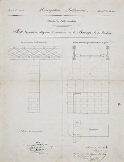 Plan : un pont en charpente à construire sur le barrage de la Truchère", par Ch. Lattre (?), ingénieur ordinaire, le 6 mai 1846 ou 1847 (correction). (Archives VNF-direction territoriale Centre-Bourgogne ; subdivision de Montceau-les-Mines) © Région Bourgogne-Franche-Comté, Inventaire du patrimoine