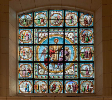 Vitrail : épisodes de la vie de saint Thibault. © Région Bourgogne-Franche-Comté, Inventaire du patrimoine